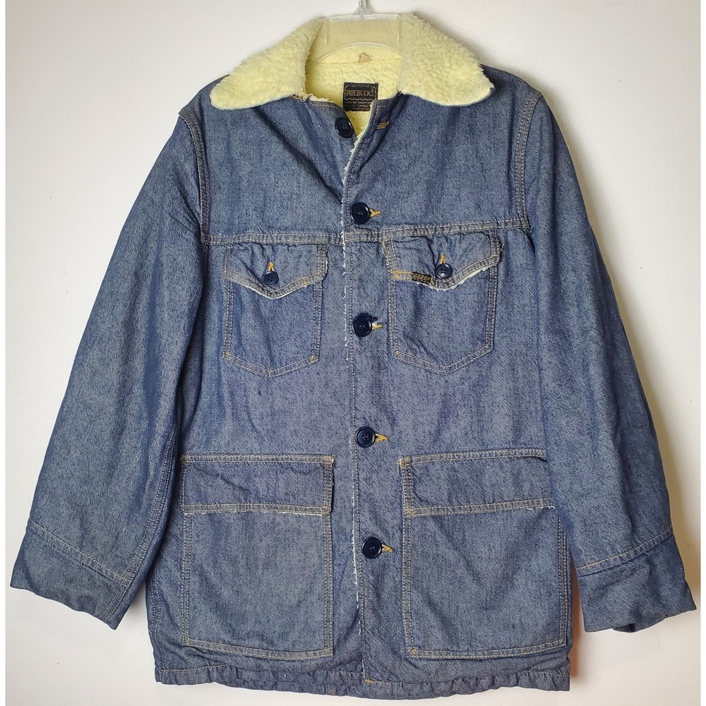 Vintage Sears Roebuck Denim Chore Jacket Sherpa Lined Trucker Coat 36R Small